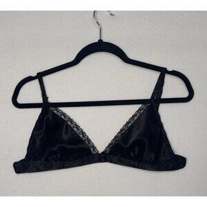Vintage Victorias Secret Bra 80s Bralette Womens Large Black Lace Gold Crown
